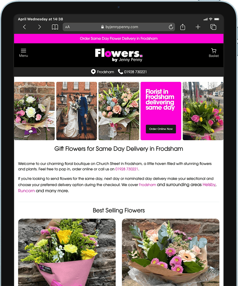 Flowers by Jenny Penny florist website preview on tablet