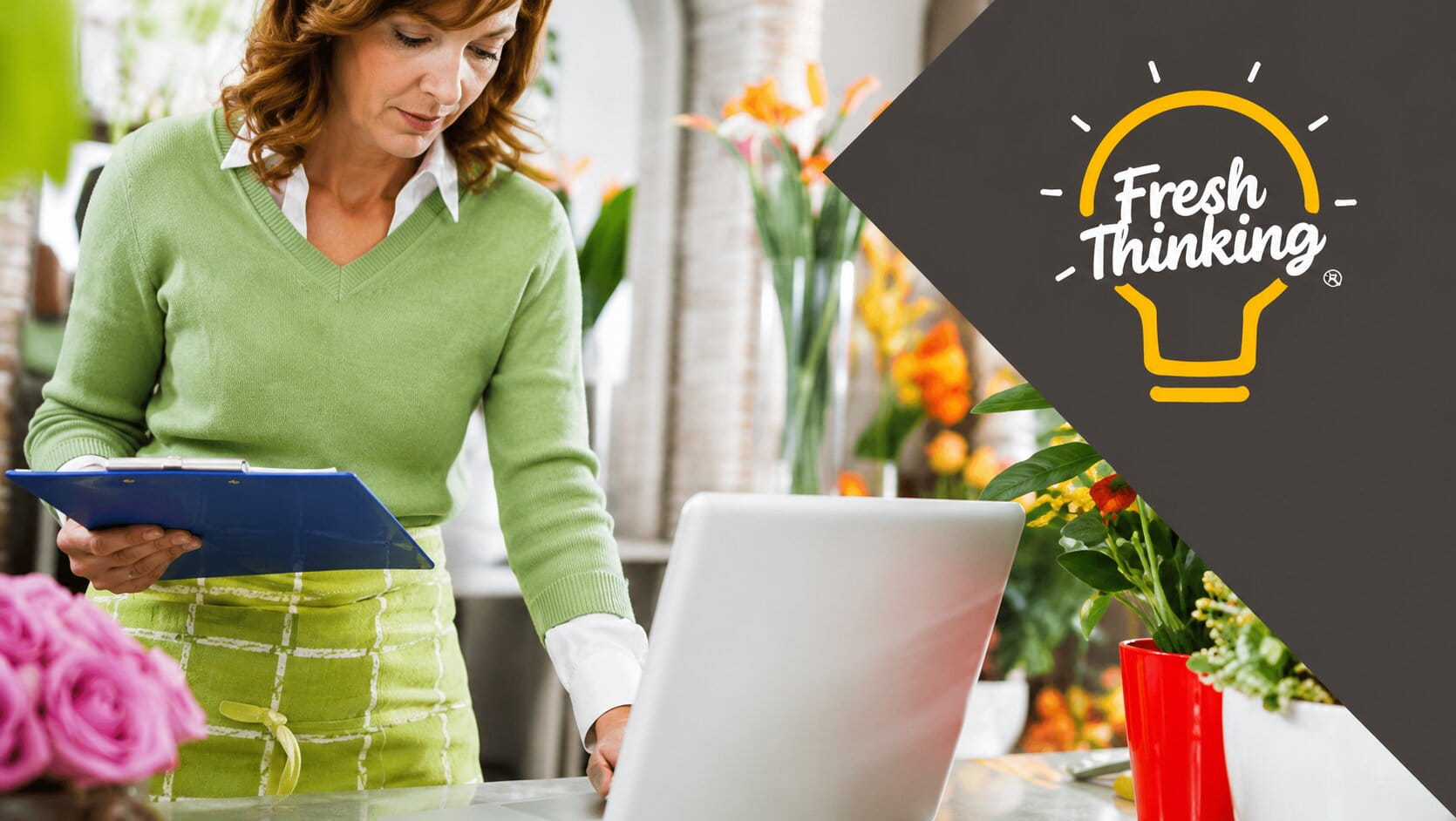 Florist comparing different ways to buy wholesale flowers